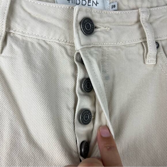 Hidden Los Angeles Jeans Tracey Cream Color Classic Straight Jean Distressed W28 - Picture 11 of 13